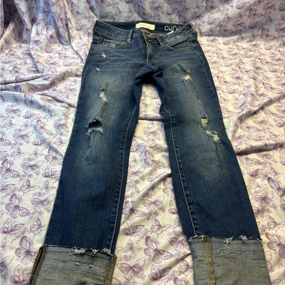 🧩Curvy Fit Women's Straight Leg Distressed Jeans — Dark Blue